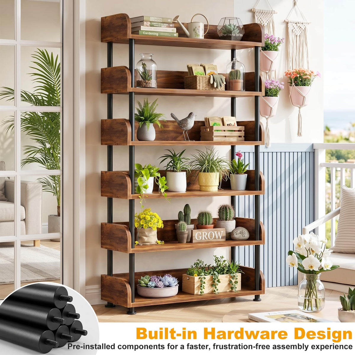 6-Tier Tall Open Bookshelf with Metal Frame V140673