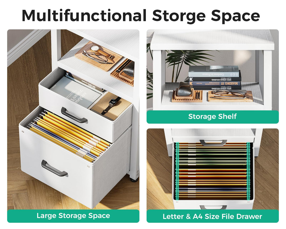 55 Inch L Shaped Office Desk with 6 Drawers White K364101