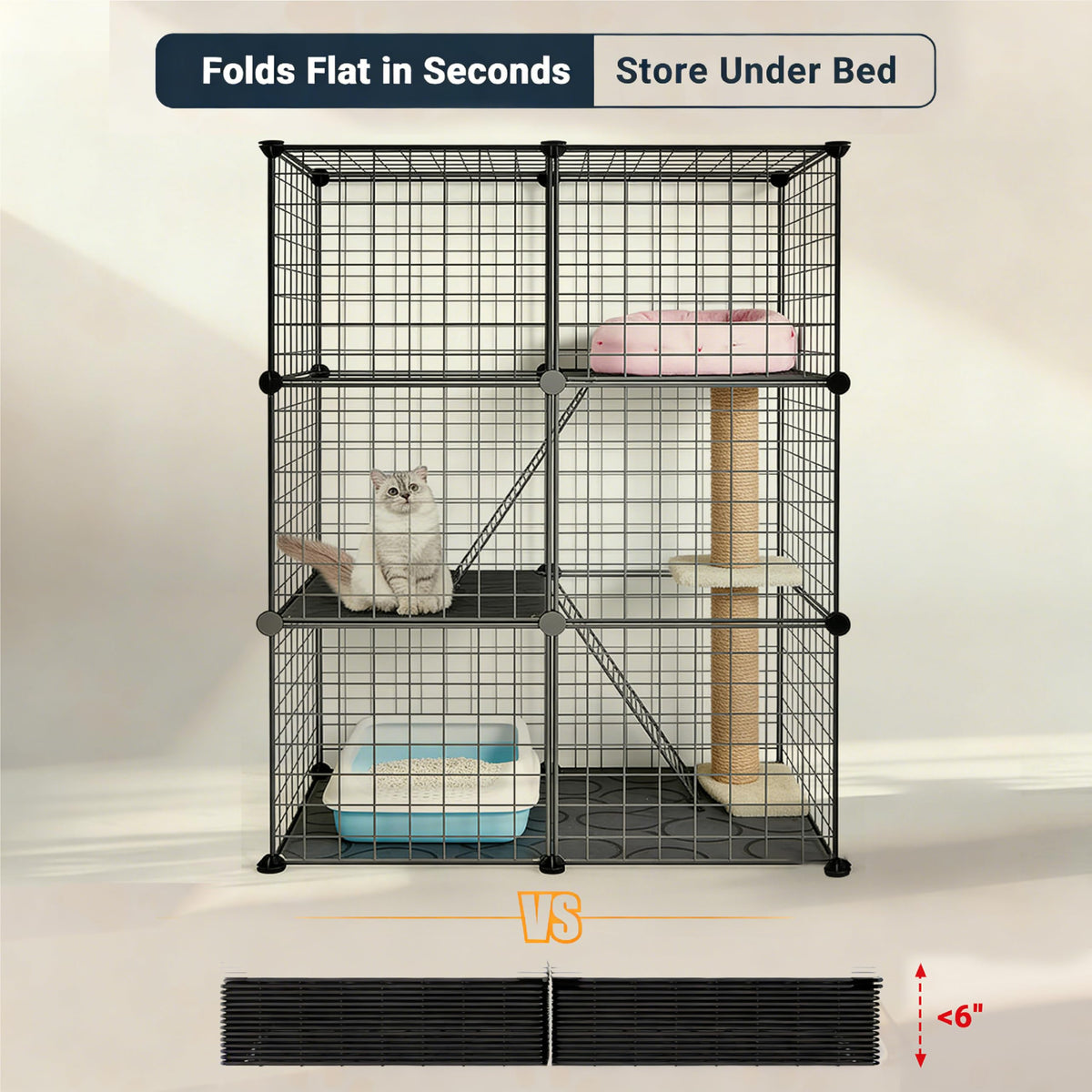Foldable Black Wire Metal Cat Playpen X503