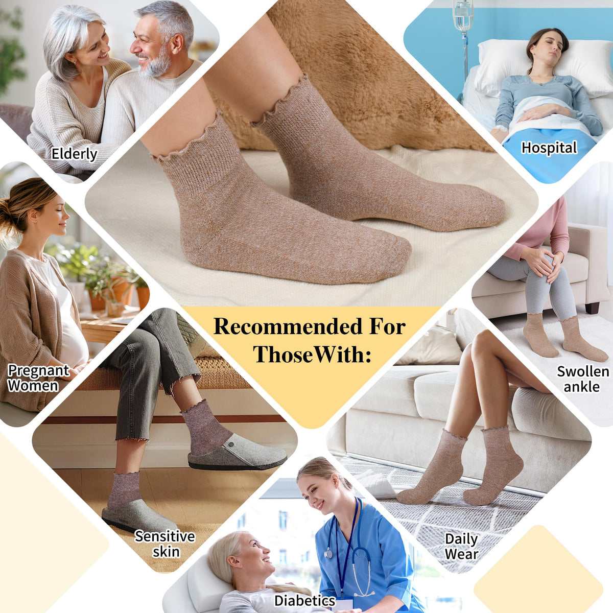 6 Pairs Non Binding Wide Seamless Diabetic Ankle Socks G57968