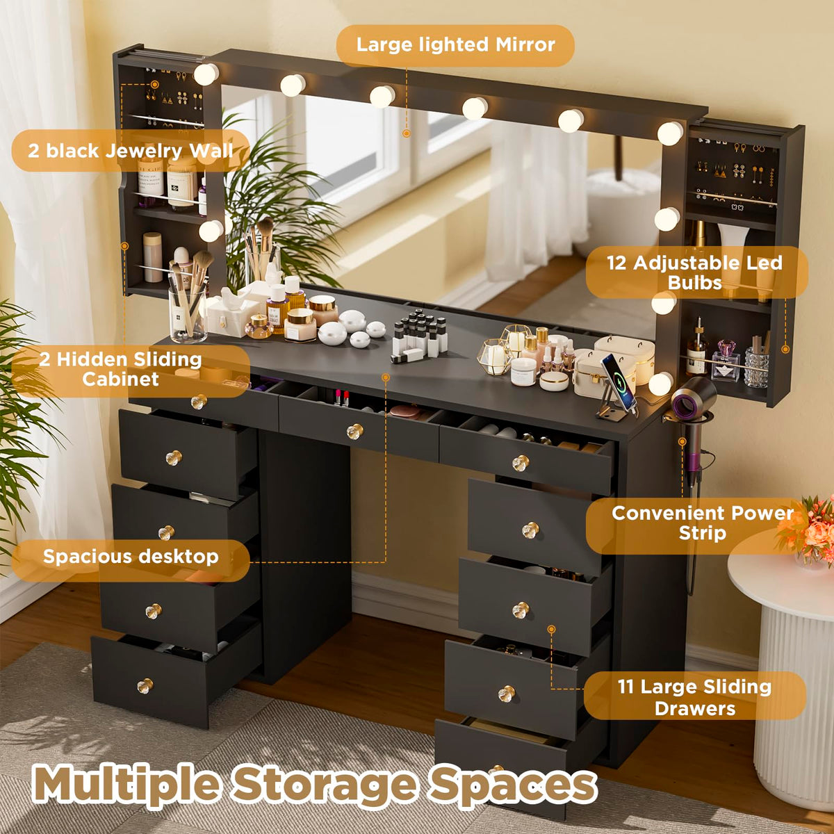 Black Vanity Desk with Mirror B499793
