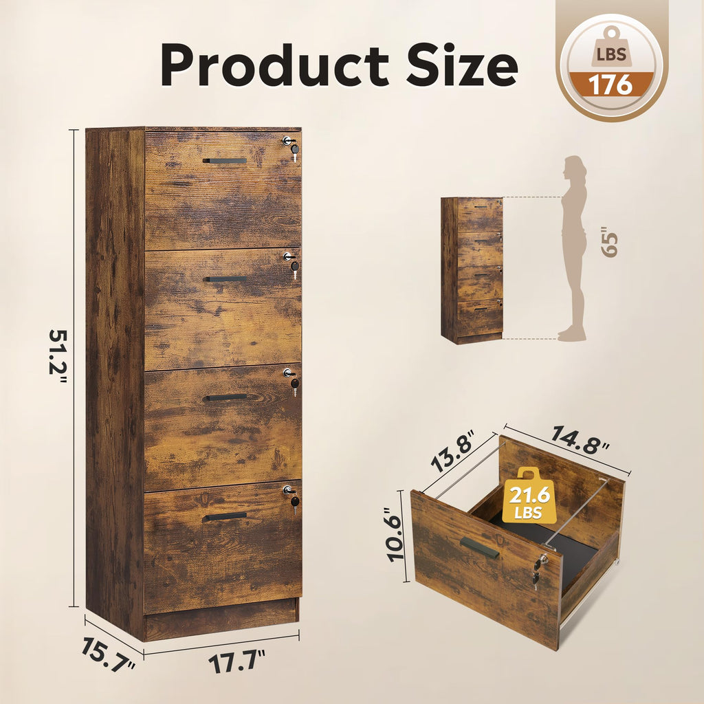 4 Drawer Wood File Cabinet L938