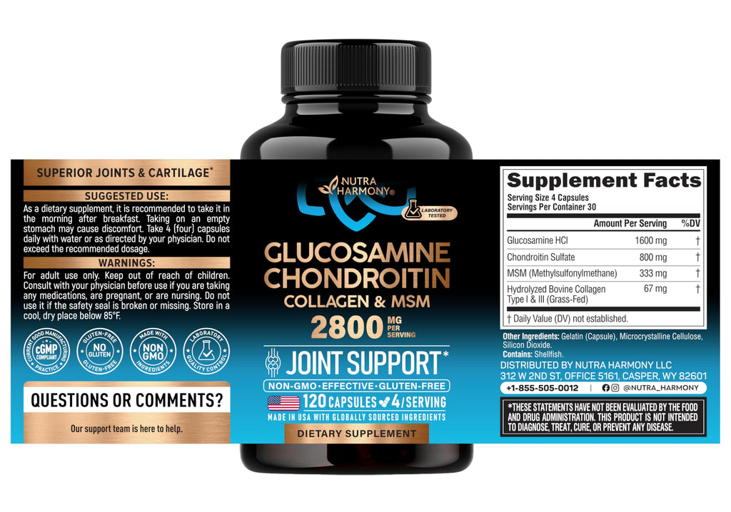Glucosamine Chondroitin MSM Collagen 2800 mg 120 Caps U872