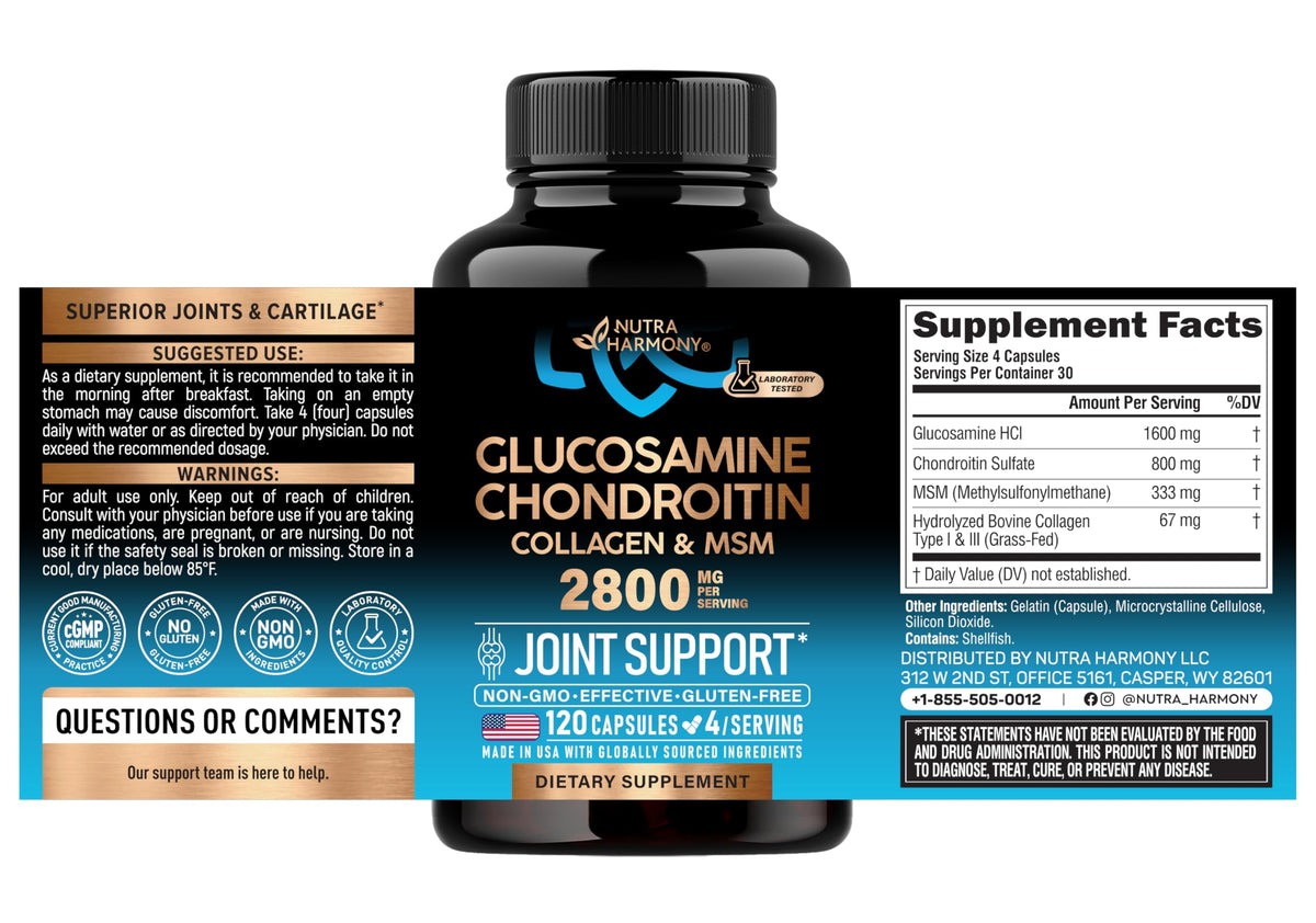 Glucosamine Chondroitin MSM Collagen 2800 mg 120 Caps U872