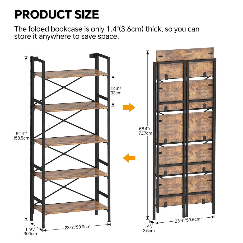 Folding 5 Tier Bookcase with X-Bracket Design V80457