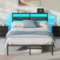 Full Size Black Platform Bed with LED Lights & Charging E87261