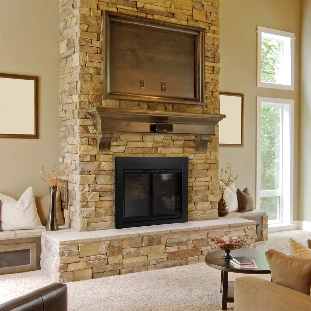 Black Small Fireplace Glass Door F20352