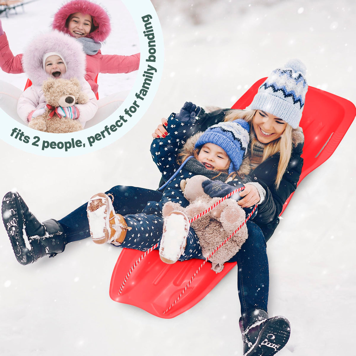 Plastic Toboggan Snow Sled with Pull Rope and Handles N7567