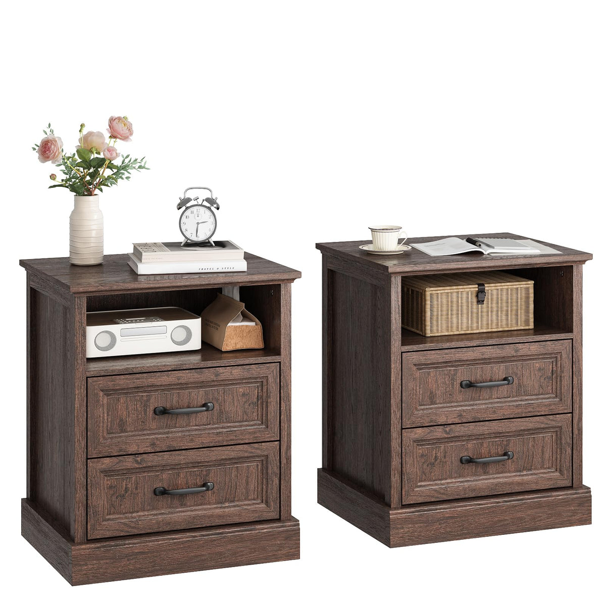 Brown 2 Drawer Nightstand Set of 2 V7422