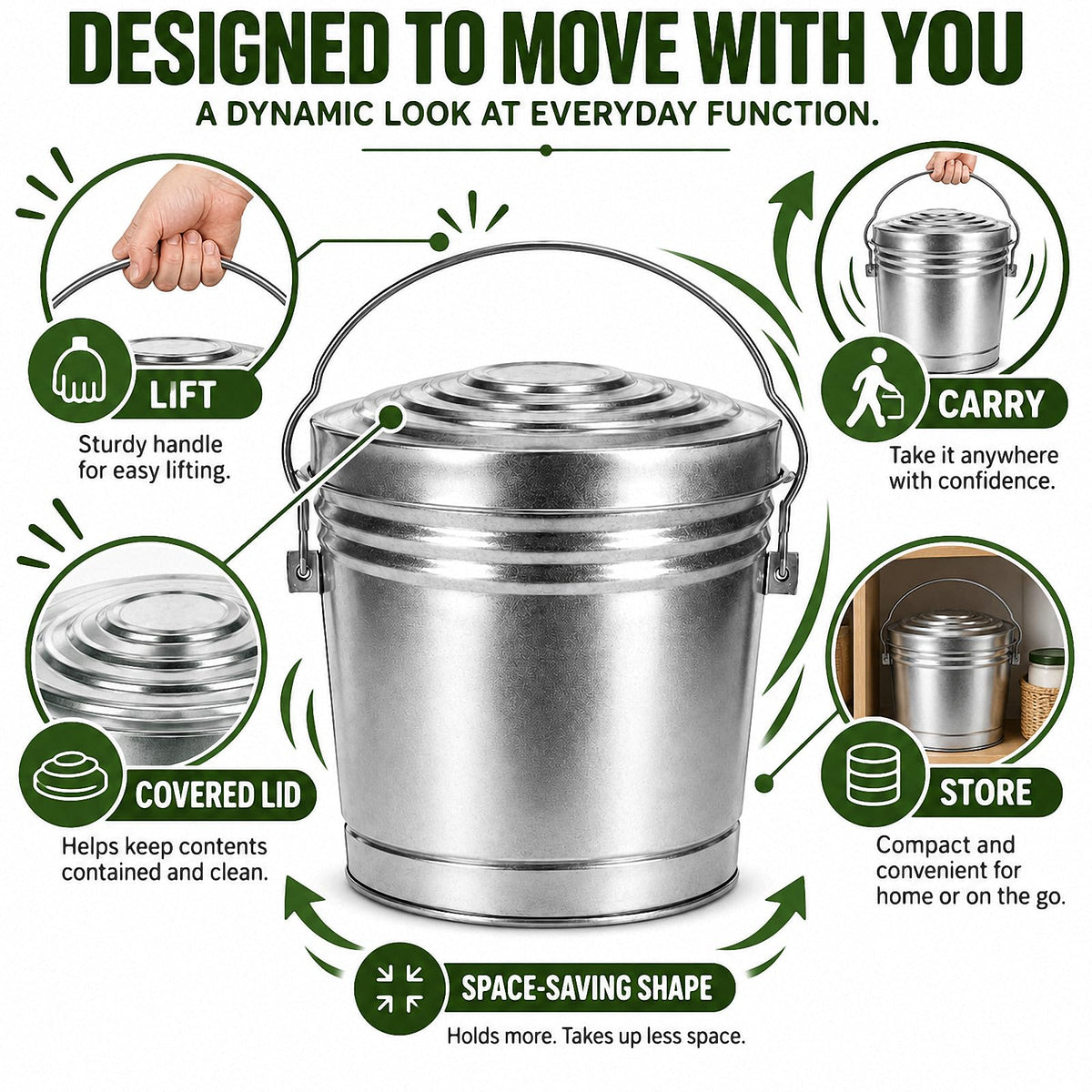 6 Gallon Silver Galvanized Steel Storage Can with Locking Lid E795212