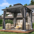 8'x8' Gray Gazebo with Double Roof & Mosquito Netting R34034
