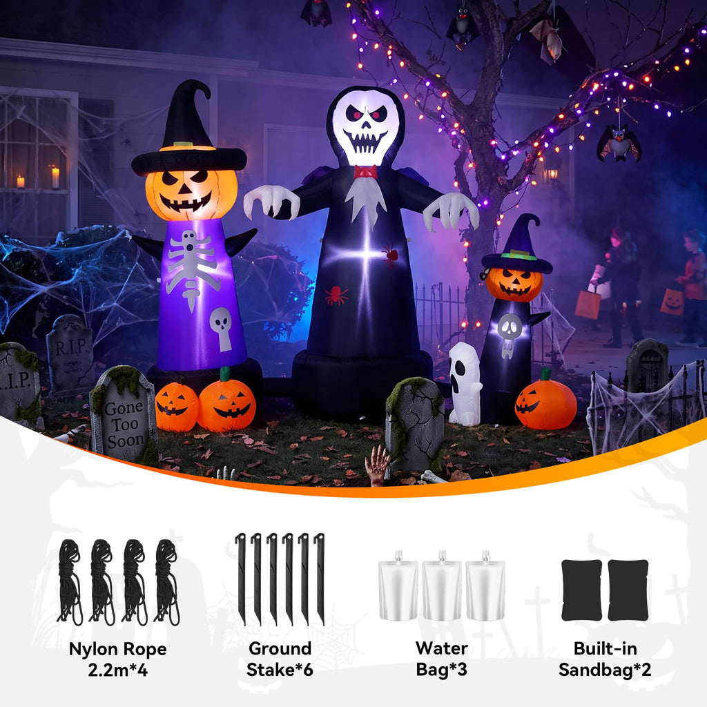 9FT Halloween Inflatable Grim Reaper with Built-in LED Light B275346