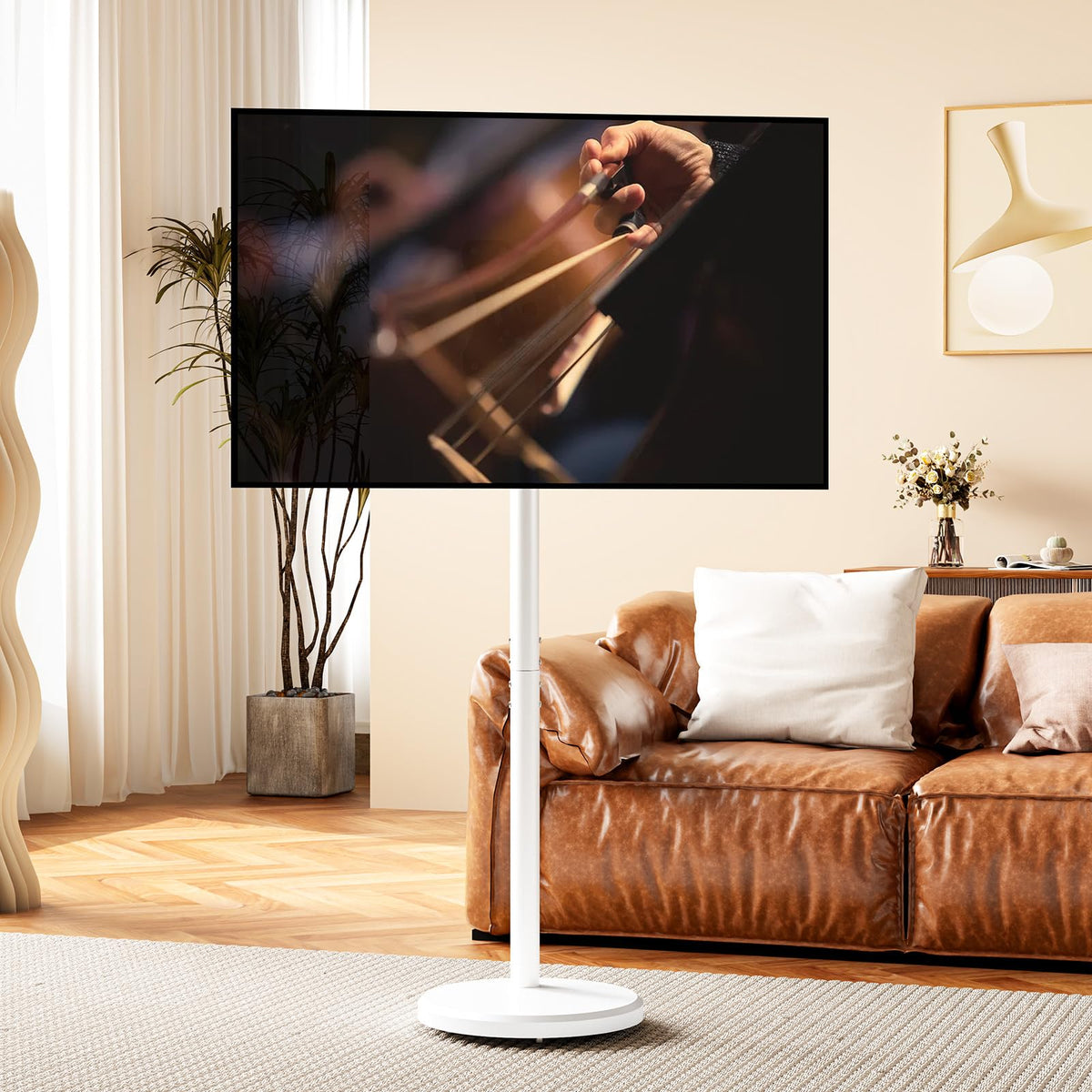 White Rolling TV Stand with Wheels S7572