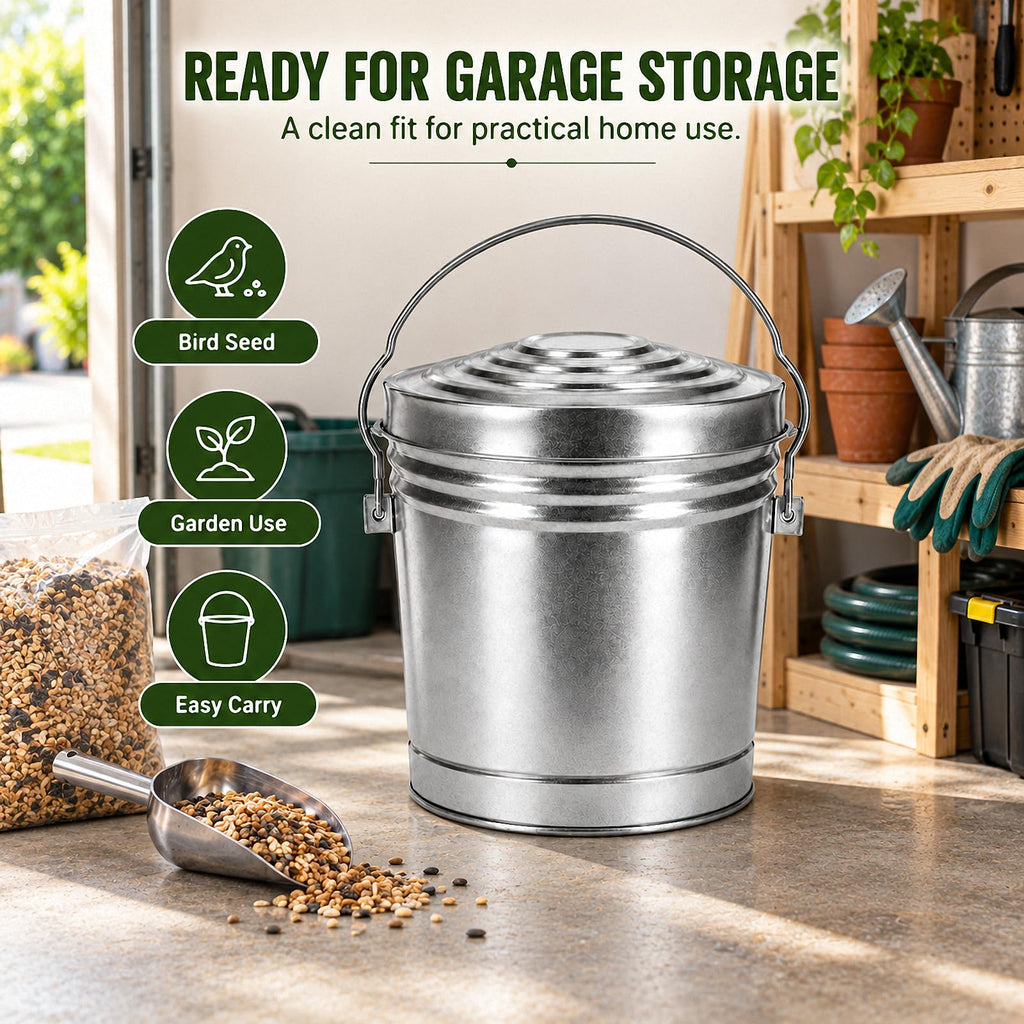 6 Gallon Silver Galvanized Steel Storage Can with Locking Lid E795212