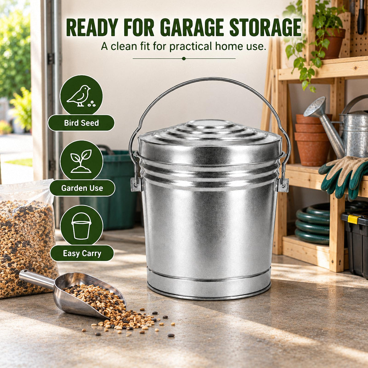6 Gallon Silver Galvanized Steel Storage Can with Locking Lid E795212