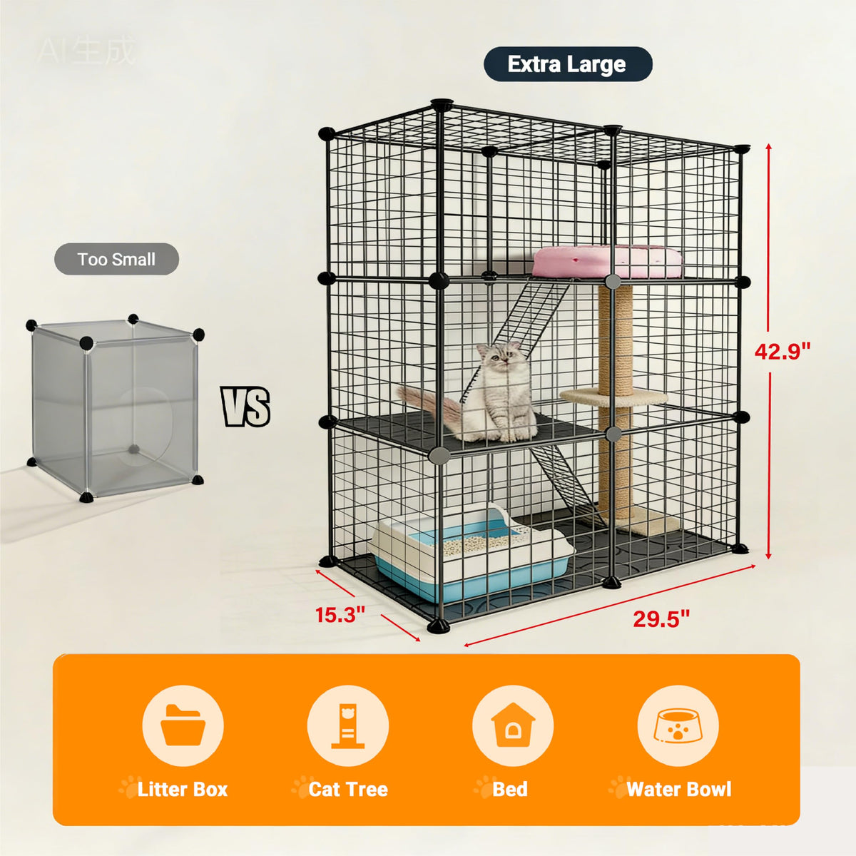 Foldable Black Wire Metal Cat Playpen X503