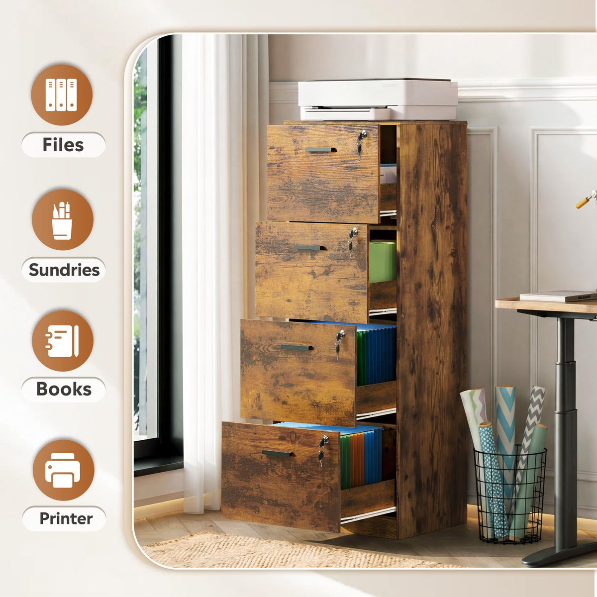 4 Drawer Wood File Cabinet L938