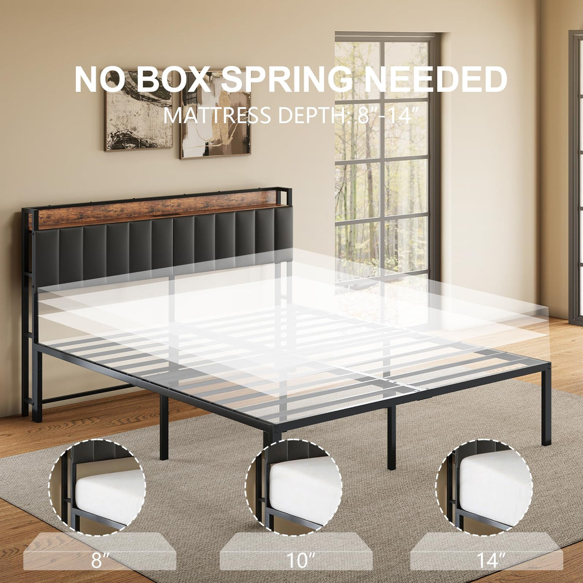Queen Bed Frame with Upholstered Headboard C9194