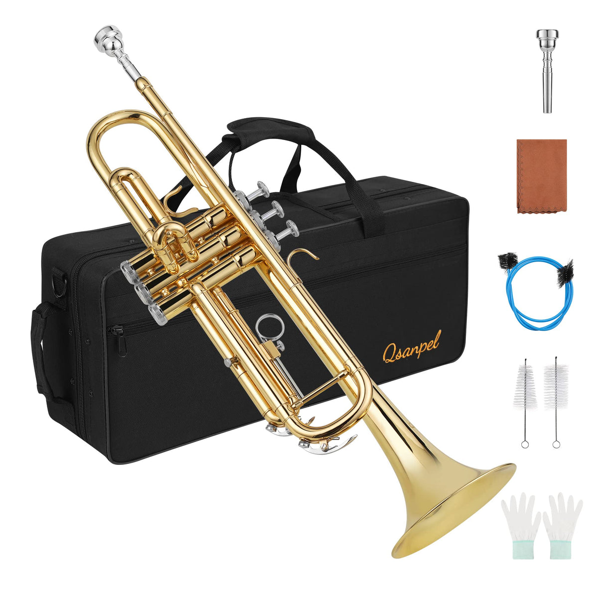 Gold Trumpet with Case, 7C Mouthpiece and Cleaning Kit L577