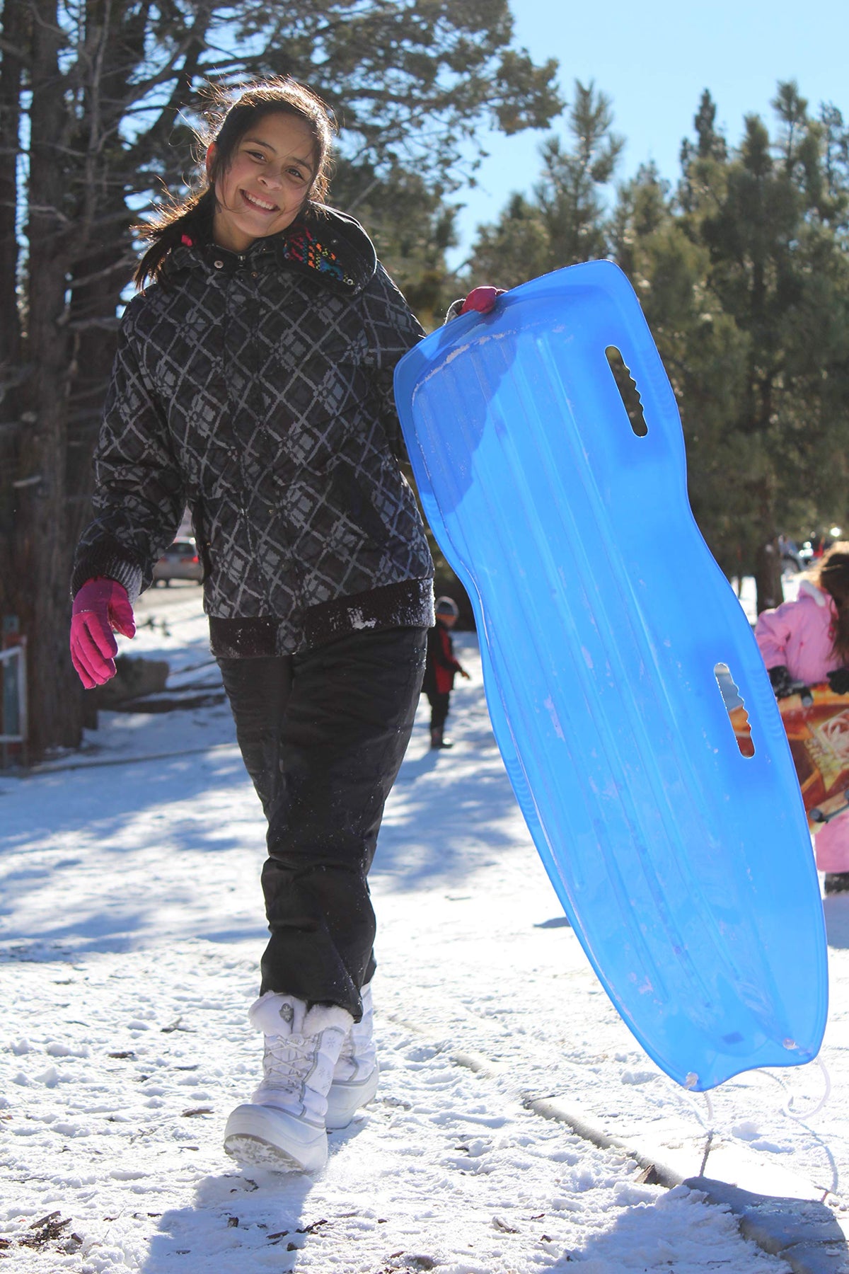 Plastic Toboggan Snow Sled with Pull Rope and Handles N7567