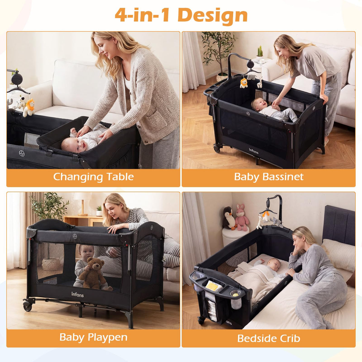4 in 1 Baby Bassinet Bedside Crib D64090