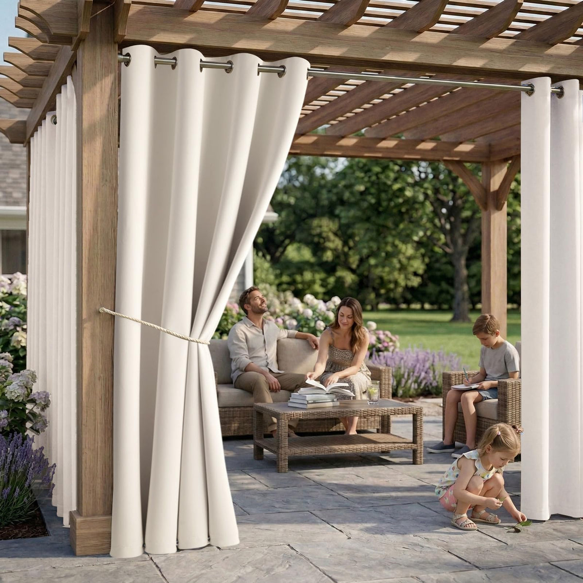 W52 x L108 Weather-resistant Grommet Top Curtains (2 Panels) M1100