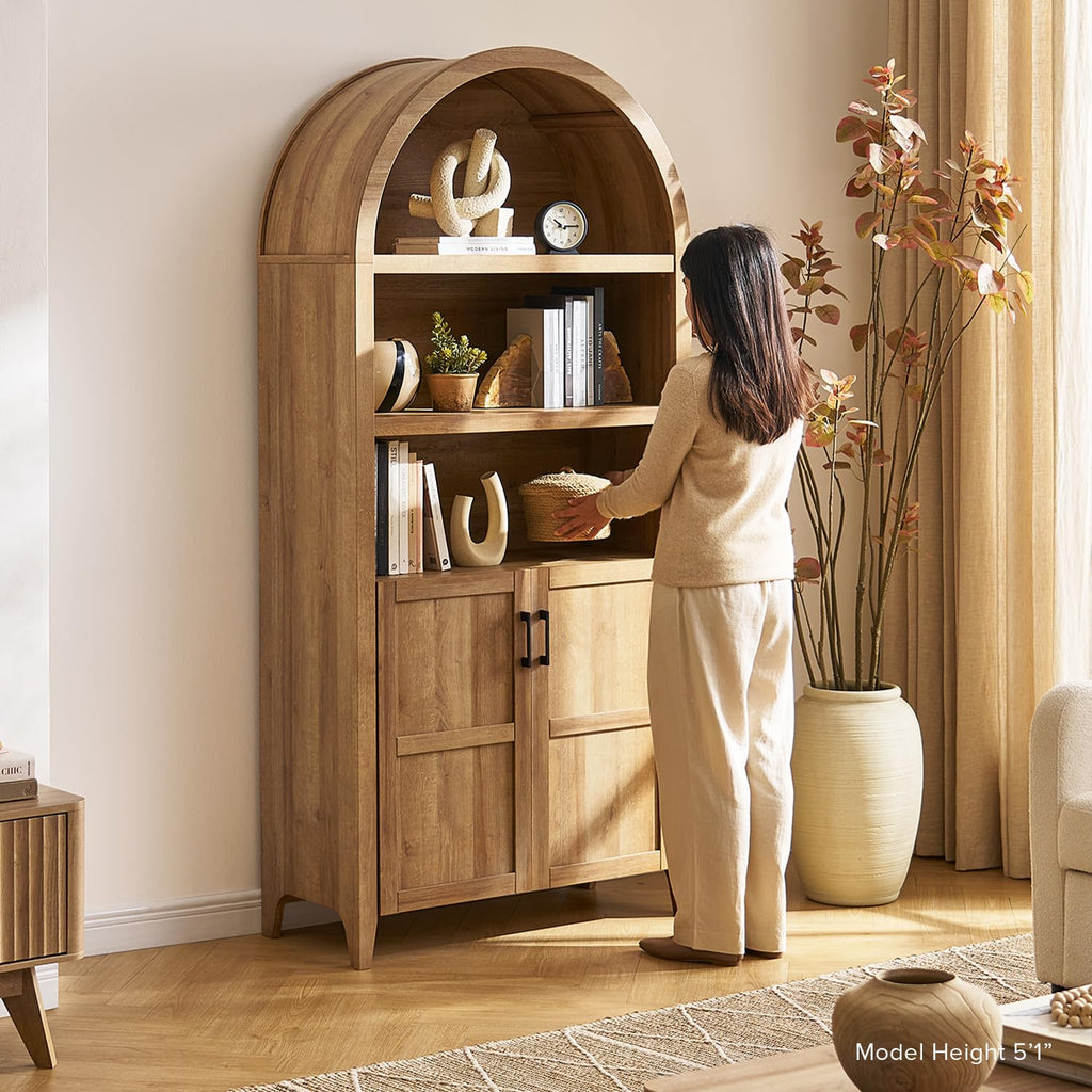 77.4" Tall Arched Wooden Storage Cabinet with Doors and Adjustable Shelves V564998