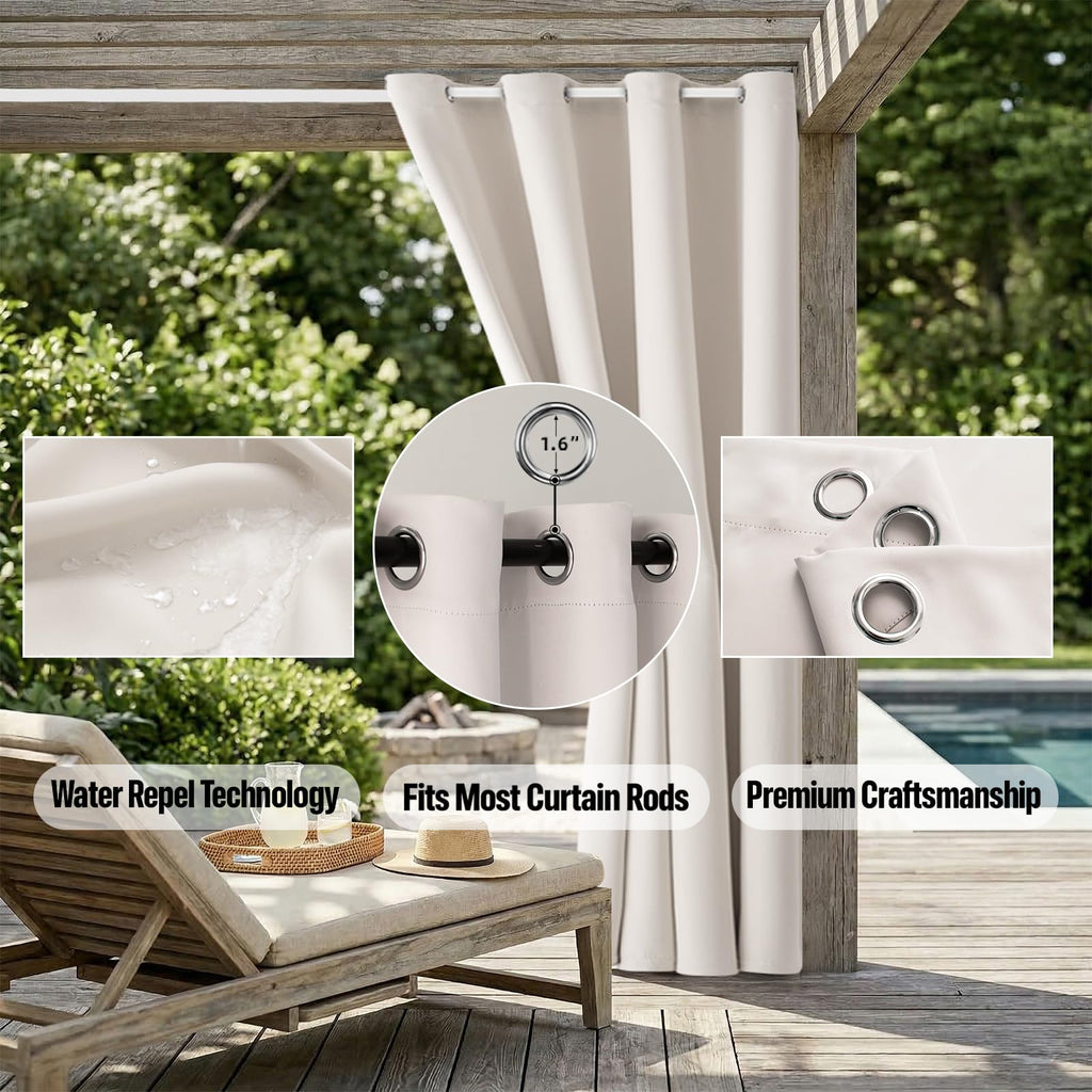 W52 x L108 Weather-resistant Grommet Top Curtains (2 Panels) M1100