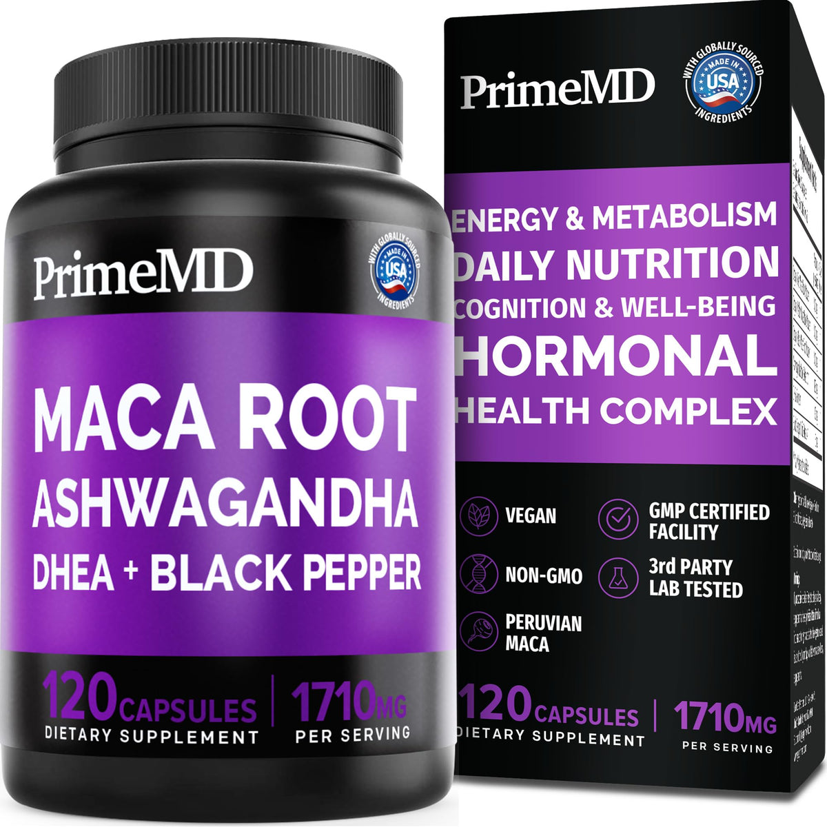 Maca Root Ashwagandha 1710mg with DHEA & Black Pepper, 120ct Y151589