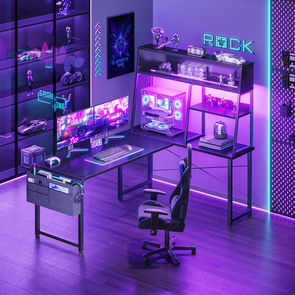 51 Inch L Shaped Gaming Desk with Display Shelves L93770