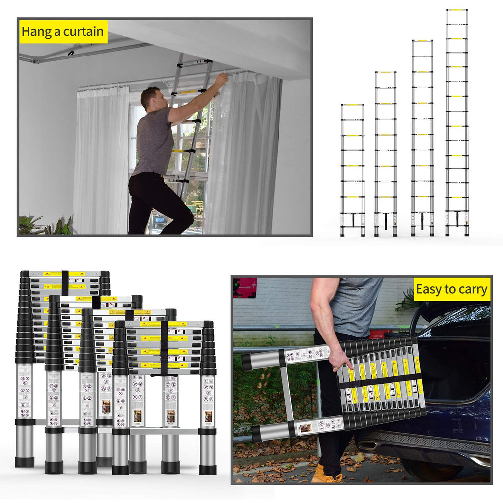 Telescoping Extension Ladder 12.5FT Aluminum with Carry Bag D981