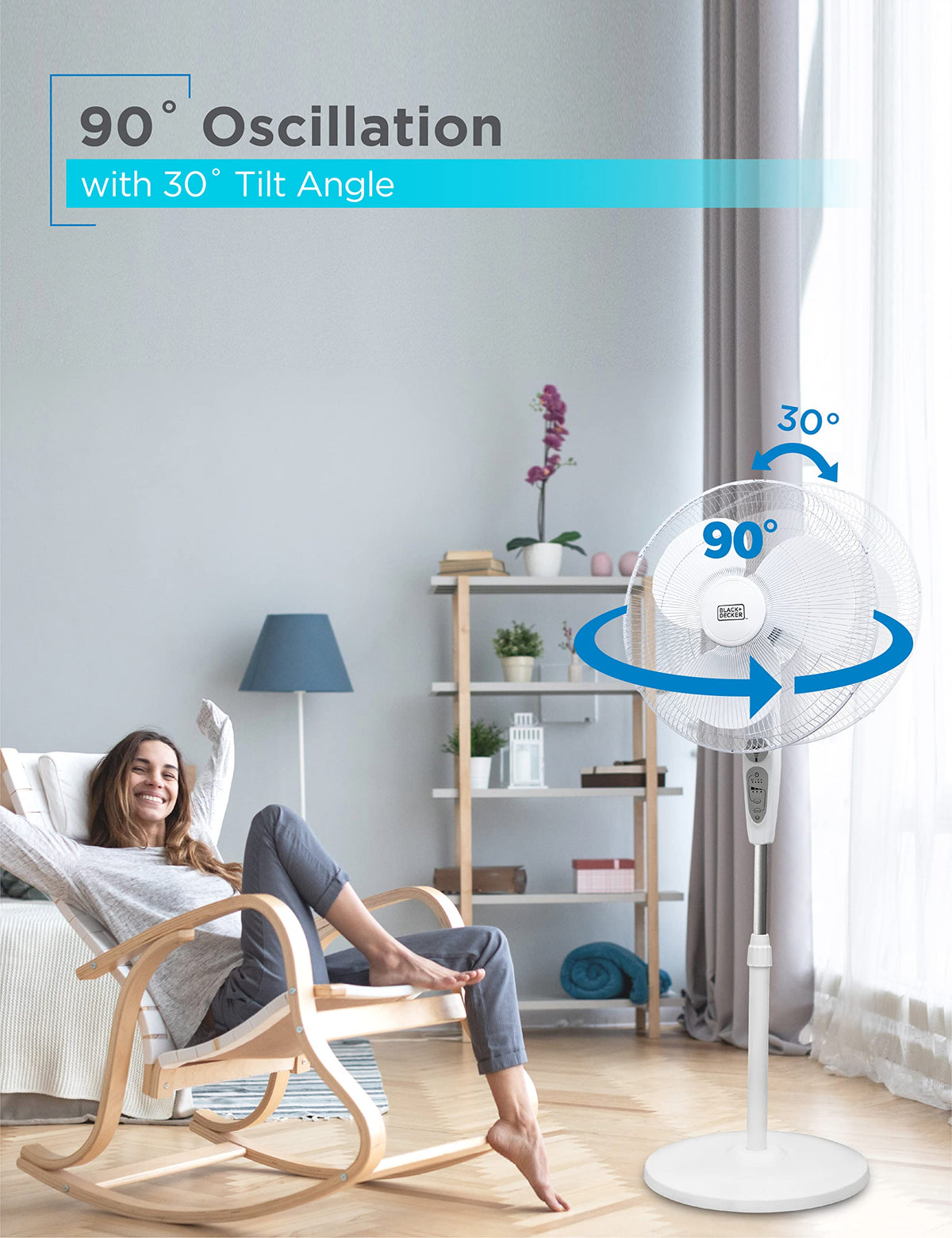 18-Inch Stand Fan with Remote and 3-Speed Settings, White O70147