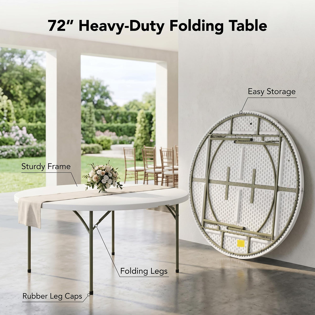 72-Inch Round Folding Tables 5-Pack Heavy-Duty Plastic T6323