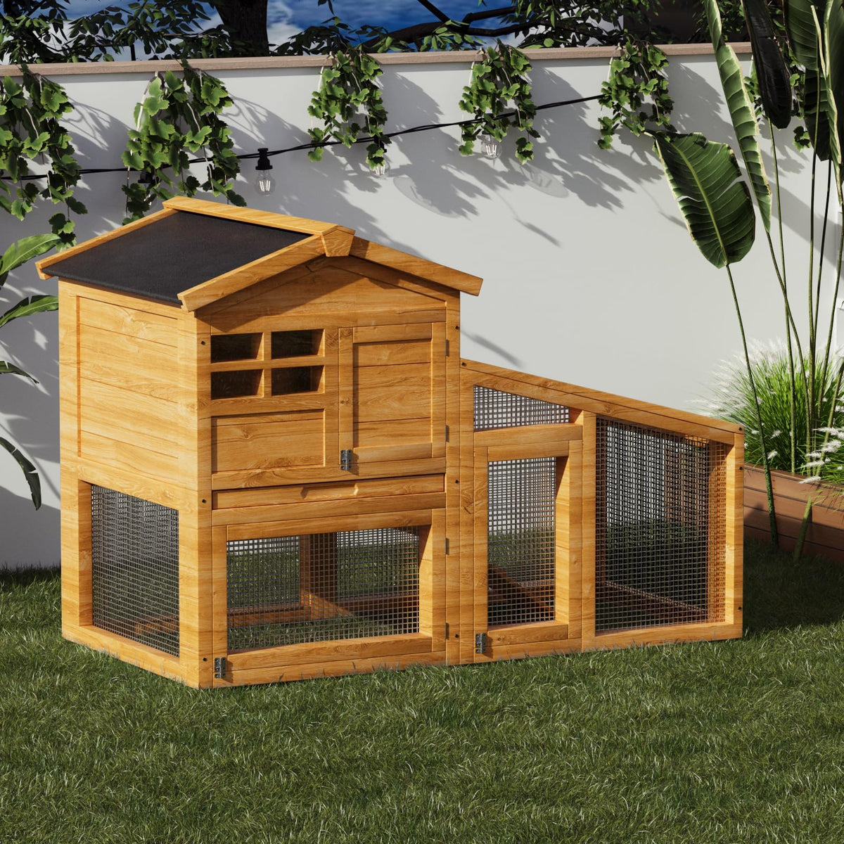 2-Story Wooden Rabbit Hutch with Run W897