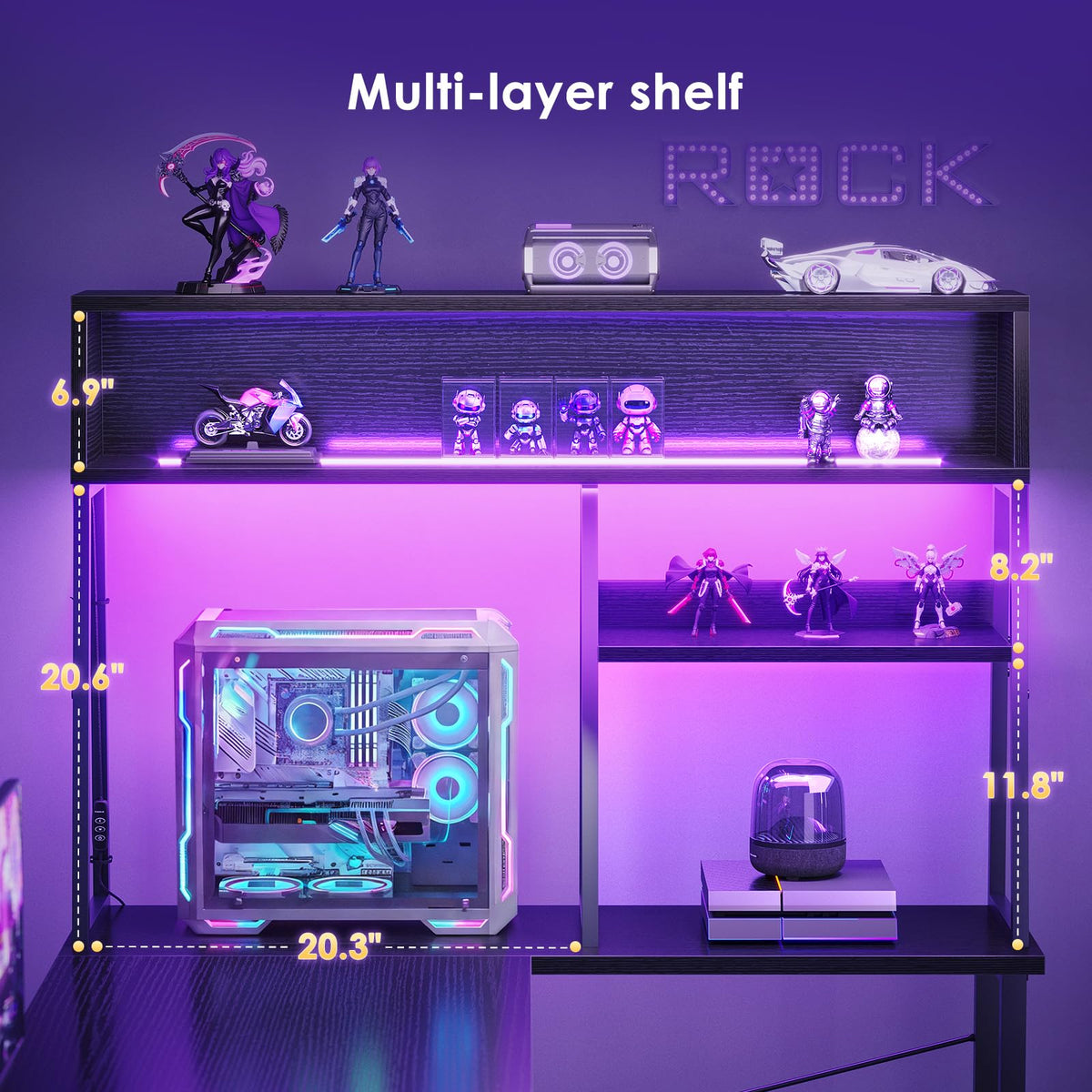 51 Inch L Shaped Gaming Desk with Display Shelves L93770