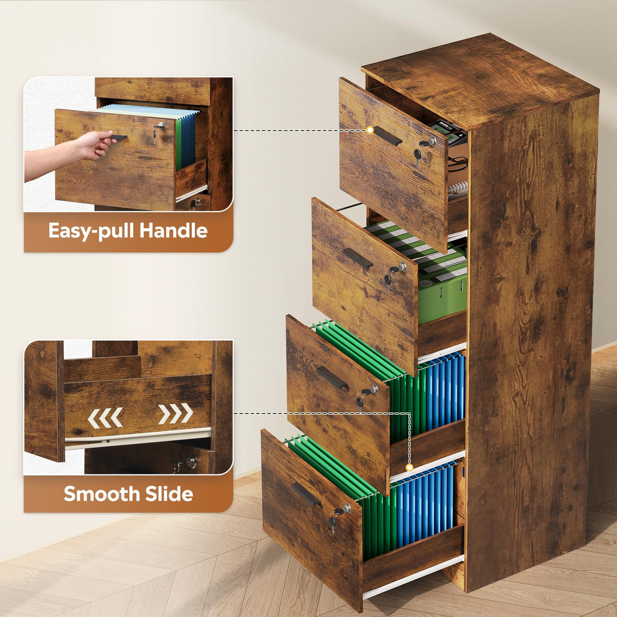 4 Drawer Wood File Cabinet L938