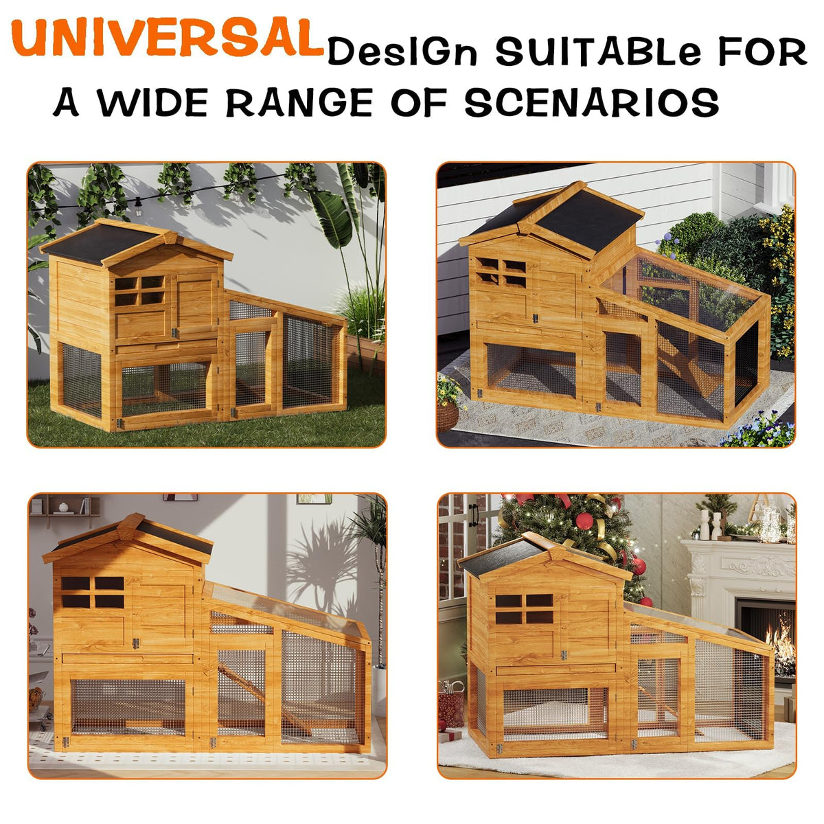 2-Story Wooden Rabbit Hutch with Run W897