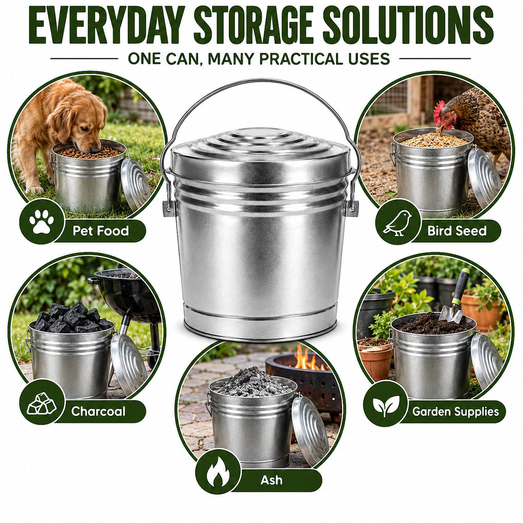 6 Gallon Silver Galvanized Steel Storage Can with Locking Lid E795212
