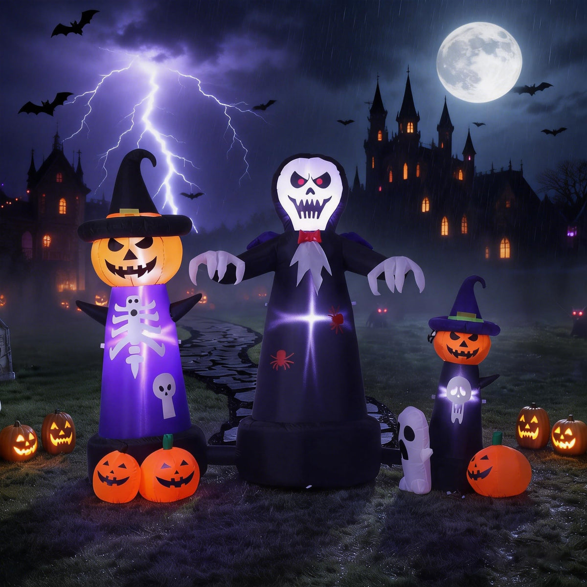 9FT Halloween Inflatable Grim Reaper with Built-in LED Light B275346
