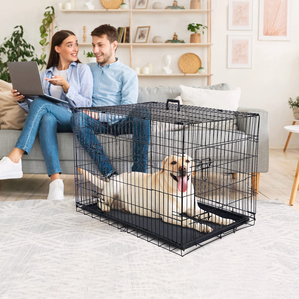 Double Door Folding Metal Wire Dog Crate with Tray F7867