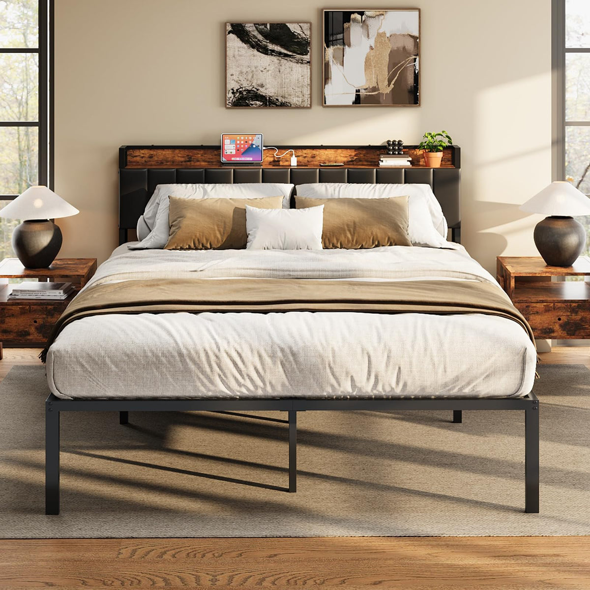 Queen Bed Frame with Upholstered Headboard C9194