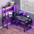 L Shaped Gaming Desk with LED Lights & Power Outlets T3530