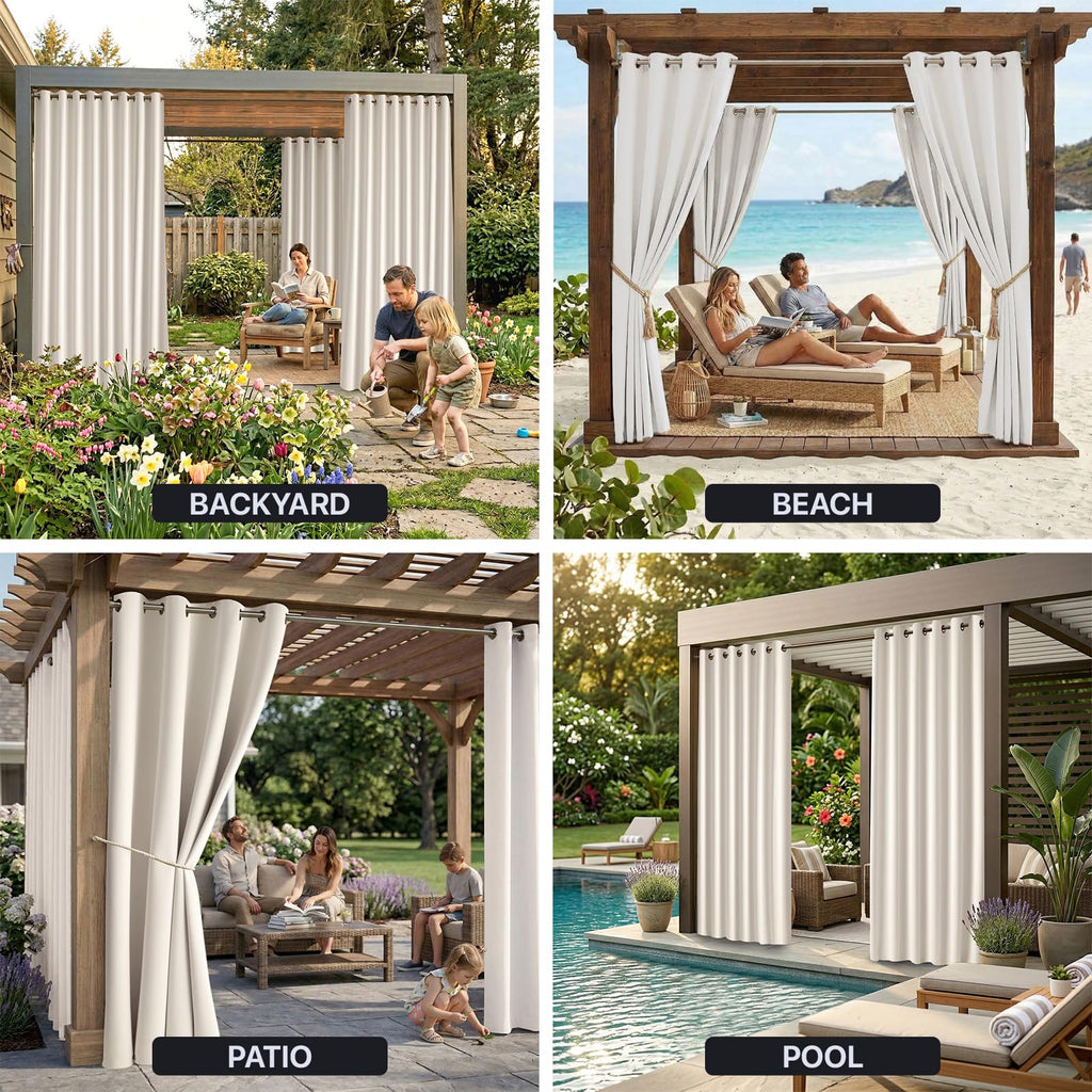 W52 x L108 Weather-resistant Grommet Top Curtains (2 Panels) M1100