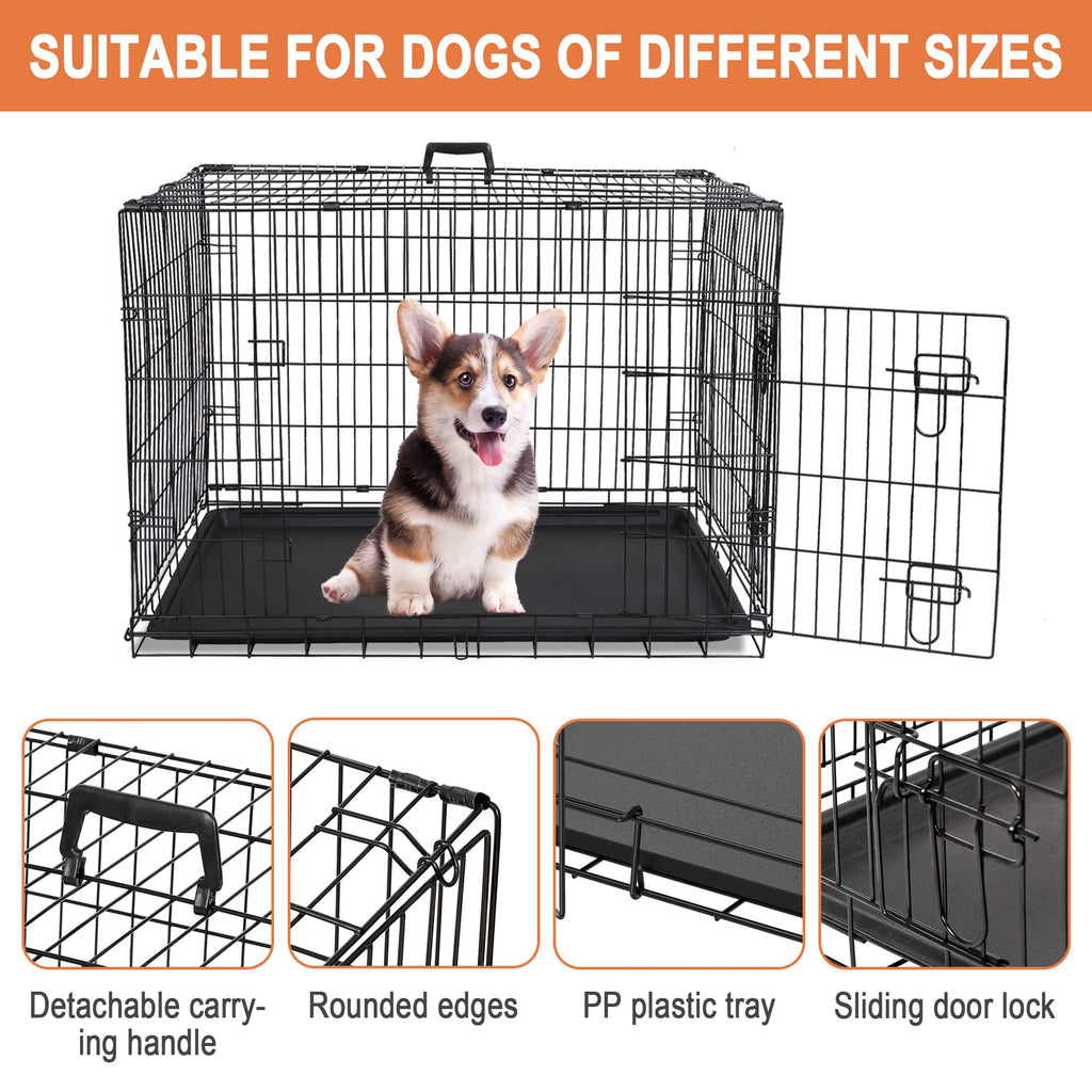 Double Door Folding Metal Wire Dog Crate with Tray F7867