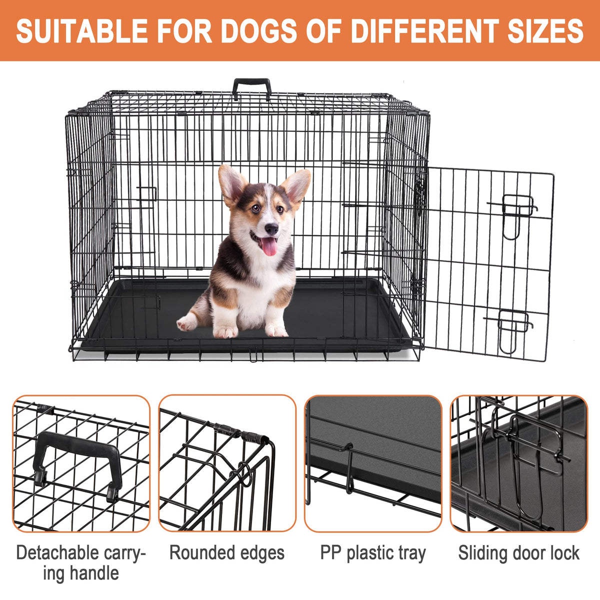 Double Door Folding Metal Wire Dog Crate with Tray F7867