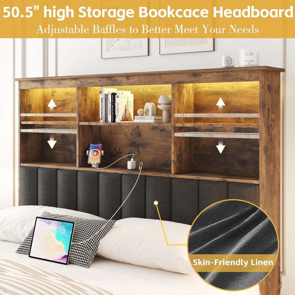 Queen Bed Frame with Storage Drawers and Charging Station X43210