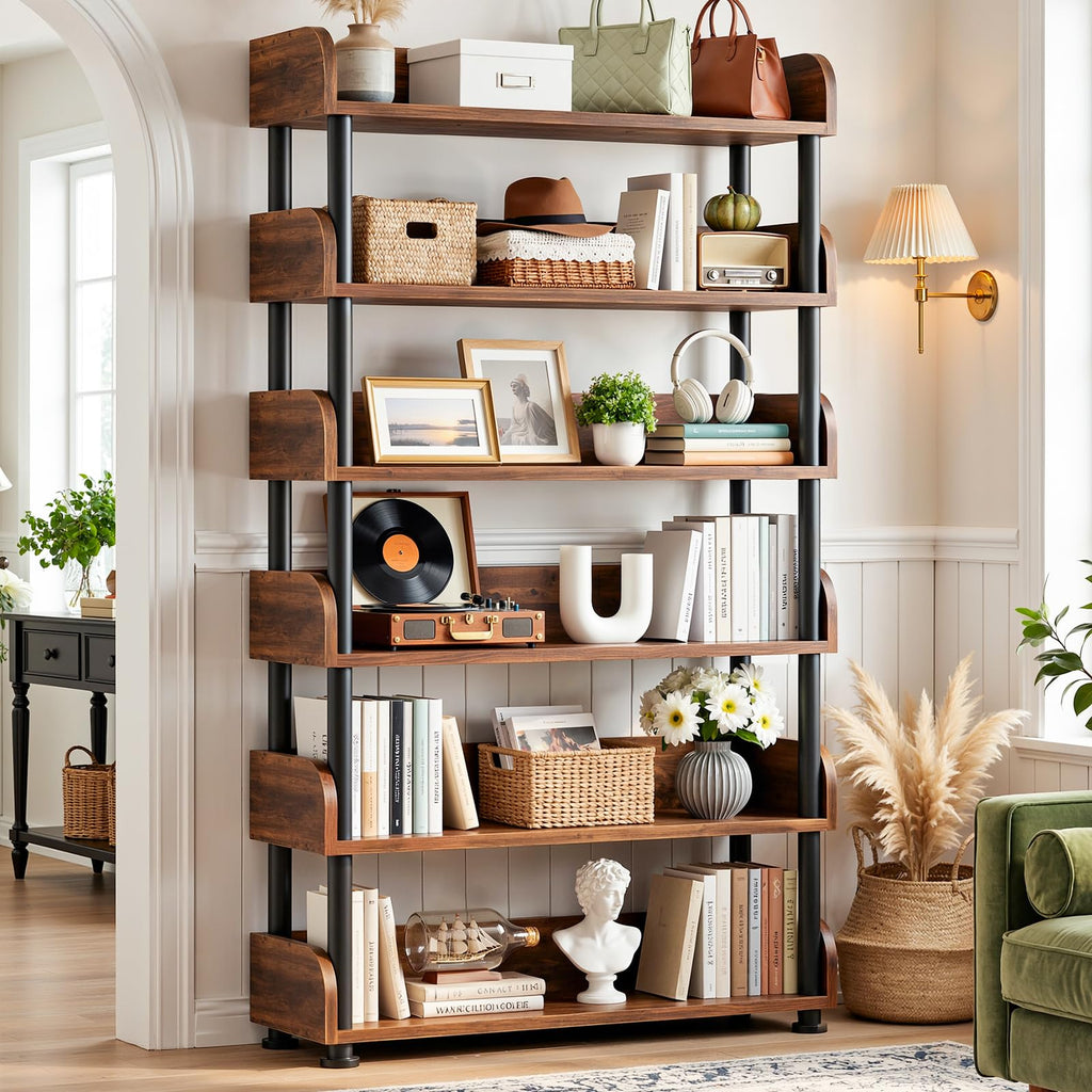 6-Tier Tall Open Bookshelf with Metal Frame V140673