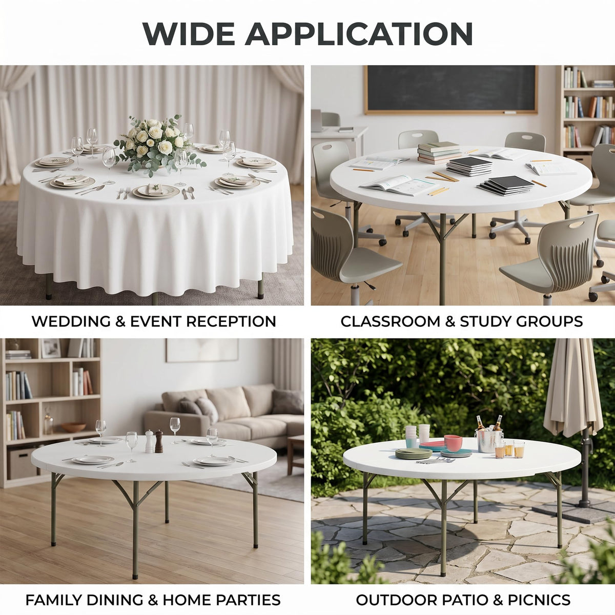 72-Inch Round Folding Tables 5-Pack Heavy-Duty Plastic T6323