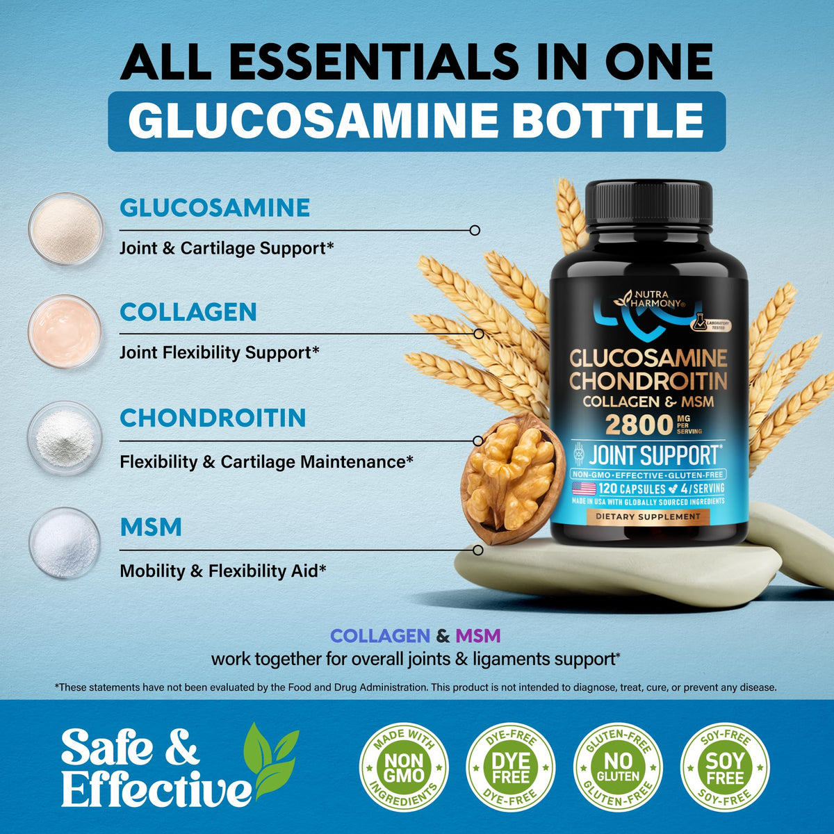 Glucosamine Chondroitin MSM Collagen 2800 mg 120 Caps U872