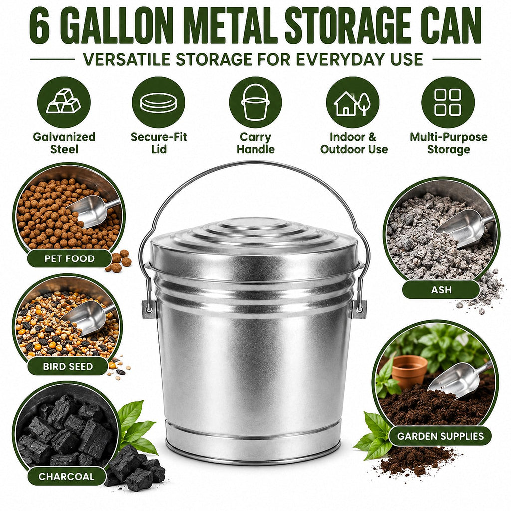 6 Gallon Silver Galvanized Steel Storage Can with Locking Lid E795212